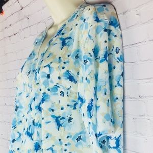 Sheer Kimono cover up blue floral & black fringe